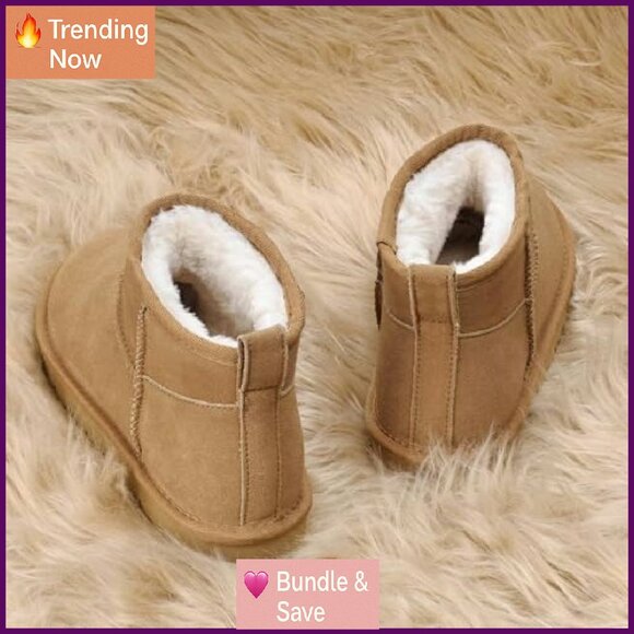 Genuine Suede Ankle Boots Women's Winter Snow Boots Fur Lined - Picture 5 of 8